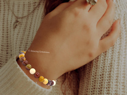 Amazing Gemstone Crystal Bracelet for Women Men's Gifts - Protection Healing Crystal Bracelet - 8mm Gemstone Beaded Stretchable Bracelet Pulseras Para Hombres Mujer Stocking Stuffers Mothers Day Gift (Mookaite)