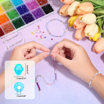 Paxcoo 5600Pcs Crystal Beads for Jewelry Making, Tiny Crystal Acrylic Beads Faceted Craft Beads Bicone Gem Beads Jewel for Jewelry Making (4 MM)