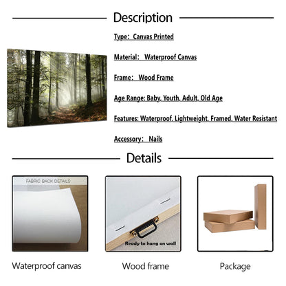 Forest Canvas Wall Art Trees Foggy Morning Spring Rustic Landscape for Bedroom Bathroom Decorations Modern Artwork Print Framed Painting Living Room Home Office Wall Décor 12x16inch