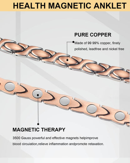 Copper Magnetic Bracelet Anklet, Magnetic Anklets for Women's Copper Jewelry with Adjust Tool