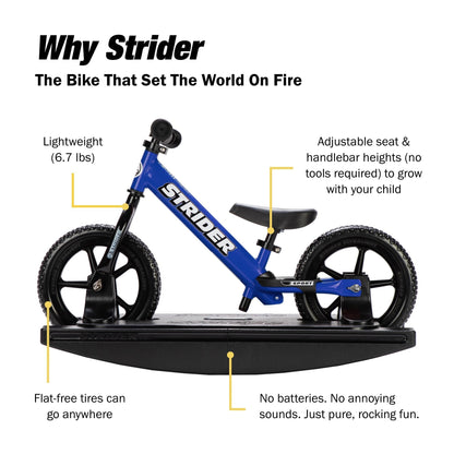 Strider Sport 2-in-1 Rocking Bike Blue - Helps Teach Baby How to Ride a Balance Bicycle - for Kids 6 Months to 4 Years - Easy Assembly & Adjustments