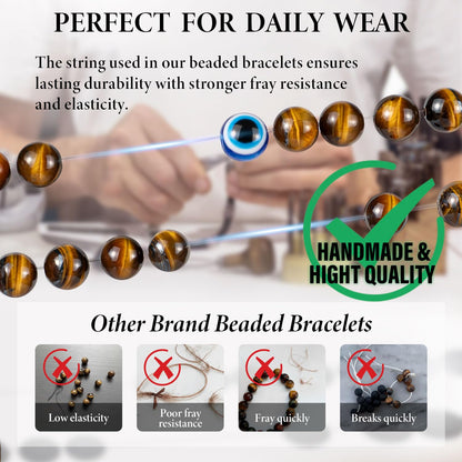 Lameybrt Evil Eye Bracelet 6mm Natural Stretch Adjustable Beaded Bracelets for Men (A06 Cartographic stone, M (6.6"-7.5"))