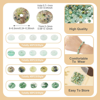 Beadthoven 180Pcs 6mm Natural Gemstone Rondelle Beads Healing Crystal Disc Abacus Smooth Stone Spacers Serpentine Jade Green Aventurine Green Spot Jasper Beads for DIY Bracelet Necklace Jewelry Making