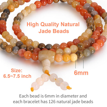 Handmade Natural Jade Beaded Bracelet for Women & Men – Genuine Green/White Jade Gemstone Stretch Bracelet – Lucky Energy Healing Jewelry Gift for Peace, Prosperity & Protection ST-V-09