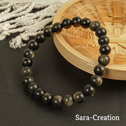 sara creation Gold Obsidian Stone Bead Bracelet - Adjustable Natural Gemstone Bracelets - Healing For Girl Women Men