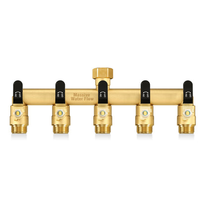 LNEZCDB 5 Way Hose Splitter, Heavy Duty Full Flow Garden Water Hose Bib Spigot Splitter, Brass Rust and Freeze Resistant Outdoor Faucet Splitter, T Adapter Connector with 3/4 - Inch GHT Thread （Black）