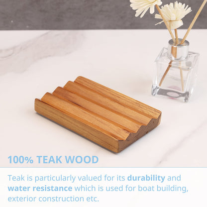 Teak Soap Dish for Shower by HTB, Wood Decorative Bath Soap Holder Heightened Base Design to Keep Soap Dry in Kitchen, Bathroom, Sink, Bathtub, Cute Wooden soap Saver for Hand Face Shampoo Bar (1pcs)