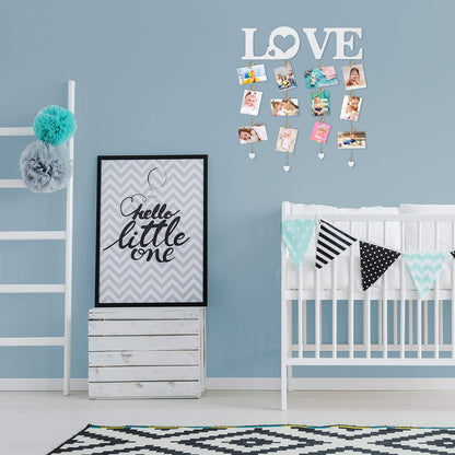 Chuangdi Valentine Picture Frames Love Hanging Photo Display Wall Decor with Clips String Picture Hanger Heart Design Decorative Organizer Display for Home Bedroom Living Room Decoration (White)