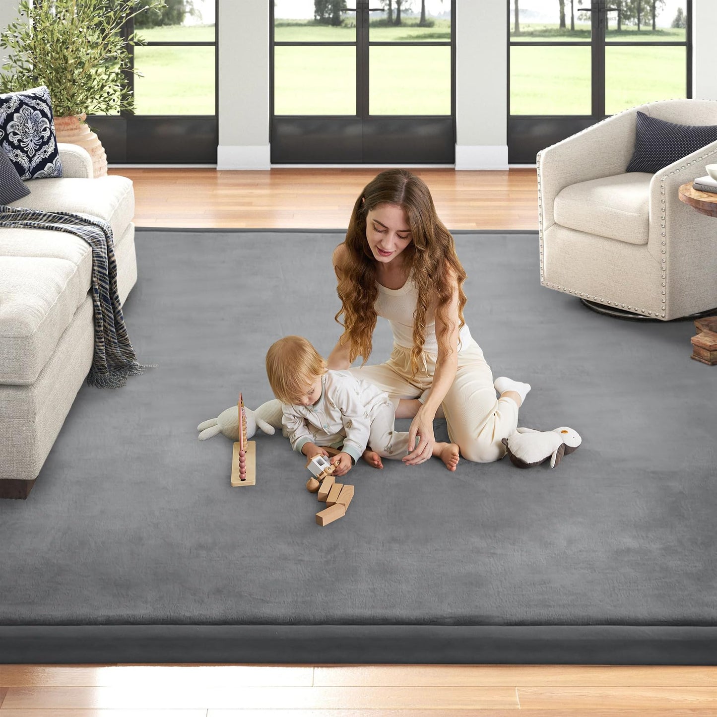 ILPEOD Baby Play Mat for Floor Nursery Rug Muscle Mat Area Rug Playroom Rug 59"x79" Playpen Mat Memory Foam 1.3" Thick Crawling Mat for Babies,Toddlers, Infants, Kids,Grey