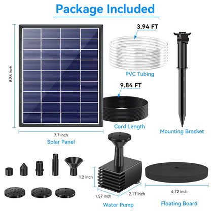 POPOSOAP Solar Bird Bath Fountain Pump, 6W Outdoor Solar Water Fountain Pump for Bird Bath with 4ft Tubing & 5 Nozzles, DIY Solar Powered Water Pump for Garden, Ponds, Pool and Fish Tank