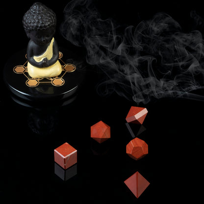 Crocon Red Jasper 5Pcs Platonic Solids Crystal Geometry Set, Platonic Solids Sacred Geometric Stones for Meditation Reiki Balancing Healing Chakra Stone Cleansing Spiritual Good Luck (1520 mm)