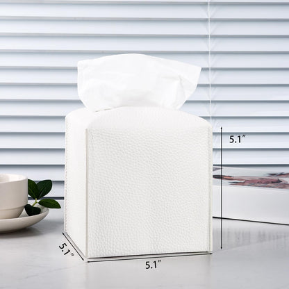 LIVESO Tissue Box Cover, 2 Pack Black & White Square PU Leather Tissue Box Holder Decrative Tissue Cube Organizer for Tabletop, Bathroom, Car, Office