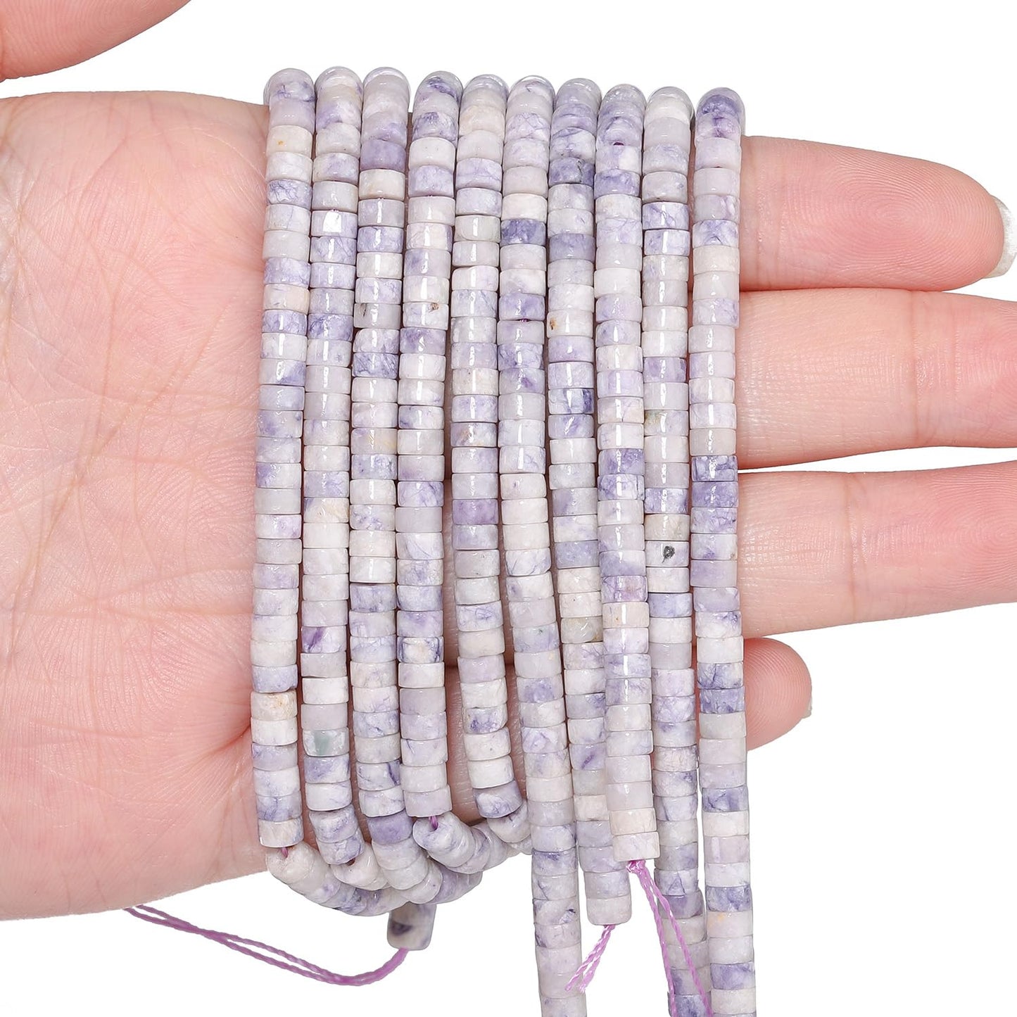 NITOPUPU 150Pcs 4×2mm Natural Purple Jade Spacer Stone Beads for Jewelry Making Supplies, Loose Semi Flat Round Gemstone Tube Beads for Bracelets DIY Crafts