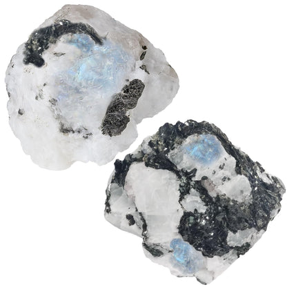 NUKAYAI 2Pcs Moonstone Crystals 1.8-2.2" Large Raw Crystals and Healing Stones Rough Rocks for DIY Wrapping Wire Cabbing Gifts Fountain Decoration Polishing Wicca Reiki Natural Rainbow Moonstone Rock