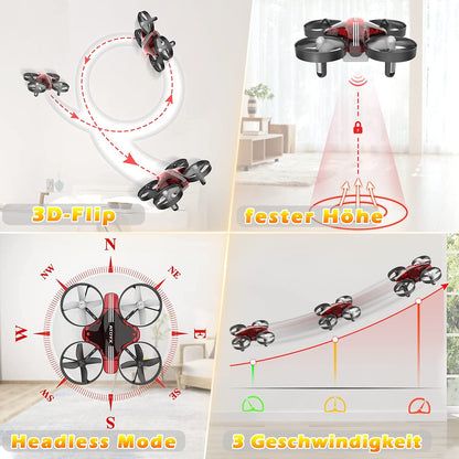 Mini Drone for Kids & Beginners, Indoor Portable Hand Operated/RC Nano Helicopter Quadcopter,Auto Hovering,3D Flips,Birthday＆ Children's Day Gift for Boys and Girls,Auto Hovering, Headless Mode & Remote Control, Red.4-blade design-ATOYX