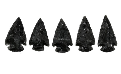 Amazing Gemstone 5 Pieces Black Obsidian Arrowhead, Crystal and Healing Stone Flint Rock Arrow Head - 1 to 1.5 Arrowheads for DIY Project Craft Point Jewelry Making