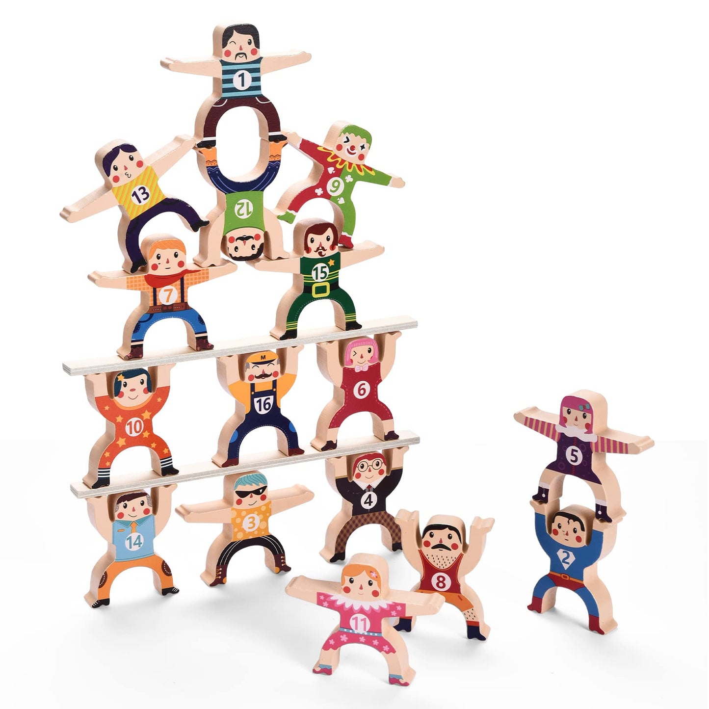 moopok Wooden Stacking Toys,16Pcs Circus Hercules Acrobatic Troupe Interlock Toy,Balancing Building Blocks Game Toddler Puzzle Toys,for 3 4 5 6 Years Old Kids Adults