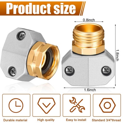 Therwen 8 Sets Garden Water Hose Repair Connector Kit Zinc and Aluminum Male and Female Hose End 5/8 Inch 3/4 Inch