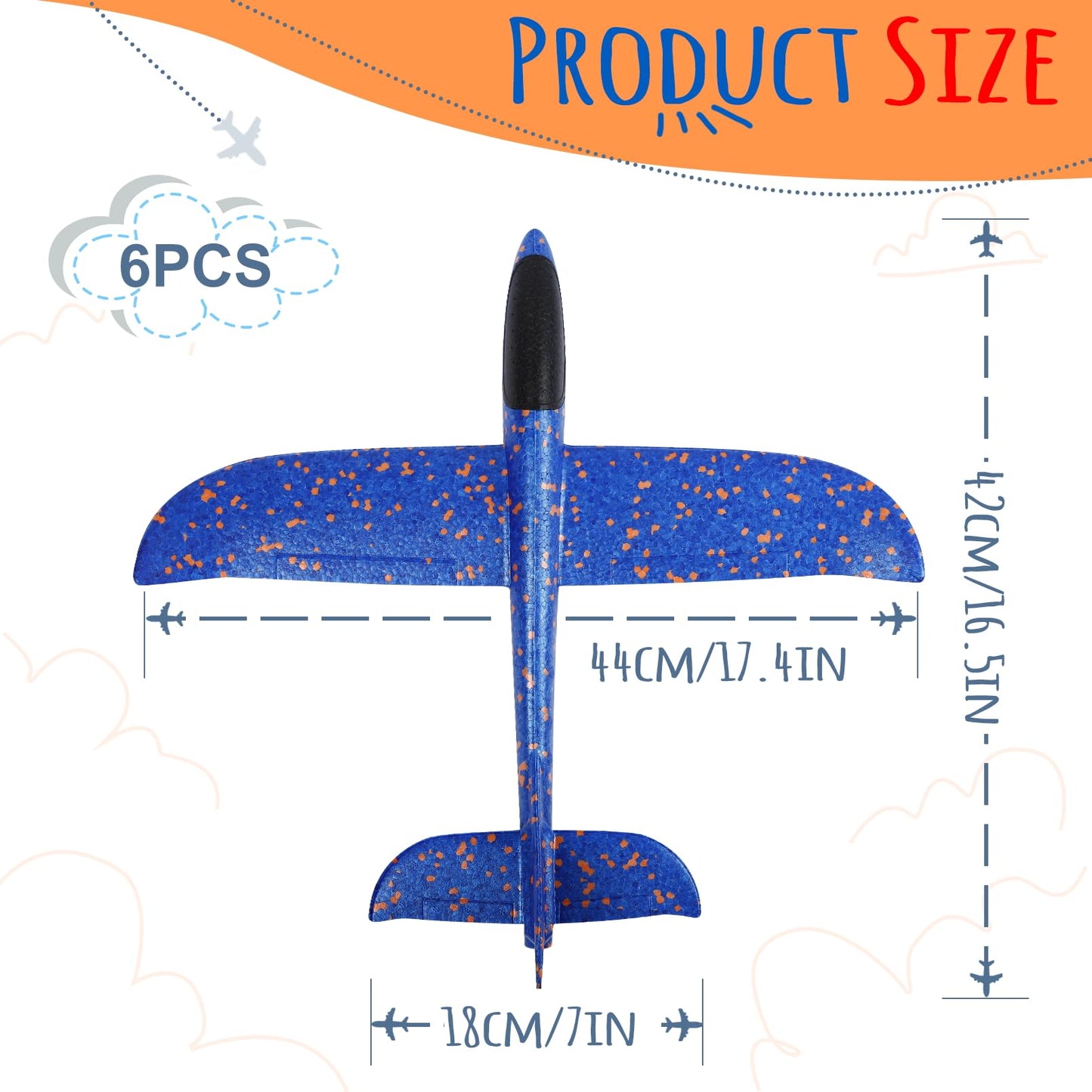 CACASO 6 Pack Foam Airplanes Toys,17.5" Large Glider Airplanes for Kids Toddler,Airplane Toys with 2 Flight Mode,Flying Styrofoam Plane for Outdoor Sport,Birthday Party Favors