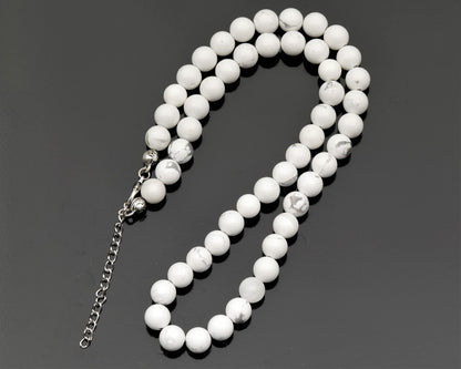 Natural Howlite Beaded Choker Necklace | 8mm Handmade Gemstone Jewelry | Gemini Zodiac Chakra Crystal | Calming Stress Relief Clarity Communication Balance White Stone Gift for Women & Men