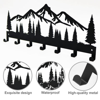 Key Holder for Wall, Metal Wall Hooks Organizer Rack with 7 Hooks for Keys, Coats, Bags – Decorative Home Decor for Entryway, Hallway, Kitchen, Living Room (12 Inches, Mountain)