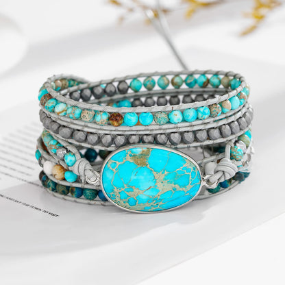 Plumiss Boho Wrap Bracelets Natural Turquoise Stone Crystal Bead Wrap Bracelet for Women Men