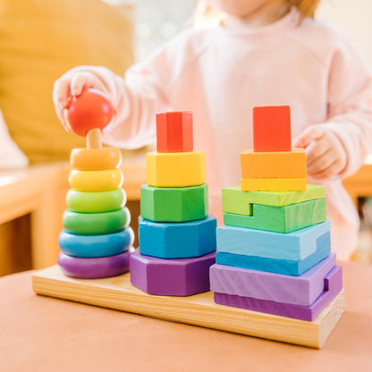 Melissa & Doug Geometric Stacker - Wooden Educational Toy,25 count(pack of 1)