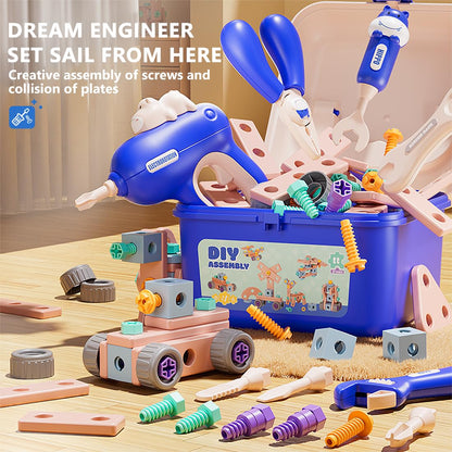 Ruiyisi Kids Tool Set, 206 PCS Toddler Tool Set with Tool Box & Electronic Toy Drill, Pretend Play Construction Kits for Kids Boy Girl Ages 3+ Toddler Boy Toys (Blue)