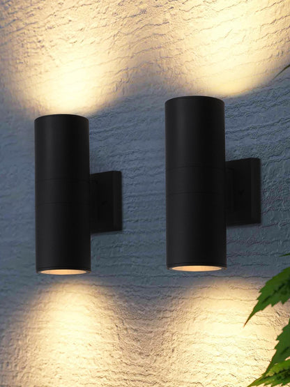 LEONLITE Modern Outdoor Cylinder Wall Lights 12", Up and Down Porch Patio Lights, Matte Black Waterproof Wall Sconce, Aluminum, E26 Base, Exterior Light Fixture Wall Mount, ETL, Pack of 2