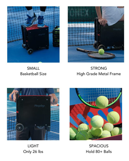 Nisplay Portable Tennis Ball Machine (26lbs) - Dual Motor for TopSpin and Backspin, 80+ Balls, Max 68MPH, 4+ Hours Play with External Lithium Battery (Ball Machine Only)