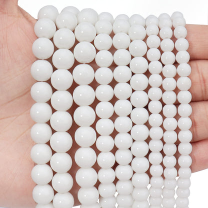 45pcs 8mm Natural Stone Beads White Jade Tridacna Beads Energy Crystal Healing Power Gemstone for Jewelry Making, DIY Bracelet Necklace