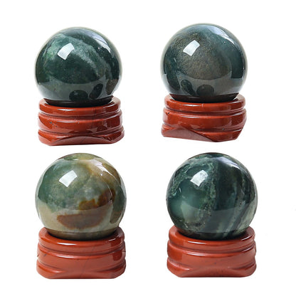 Casaper Natural Indian Agate Ball with Red Jasper Stand, Healing Crystal Sphere for Home Fengshui Yoga Meditation, Reiki Energy Balancing 1.18”(30mm)