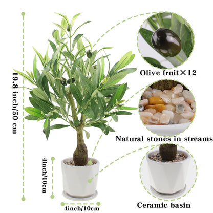 Abyjifar 20" Artificial Olive Tree with Pot, Faux Green Potted Plants Indoor Fake Greenery Olive Branches Stems in Pot for Tabletop Desk Office Kitchen Living Room Bedroom Bathroom Home Decor