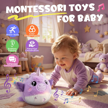 Music Crawling Toy for Baby 6-12 Months, Unicorn Tummy Time Toys & Floor Play Infant Stuffed Animal Toy with Volume Adjustable/Rechargeable/Record, Baby Remote Control Sensory Toy Girl Gift Set
