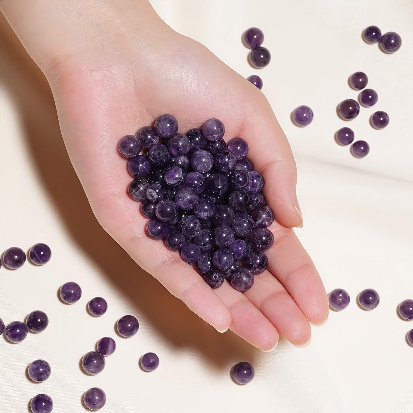 10mm Natural Amethyst Gemstone Beads Polished Round Smooth Stone Beads for Bracelets Jewelry Making 15inch Loose Beads