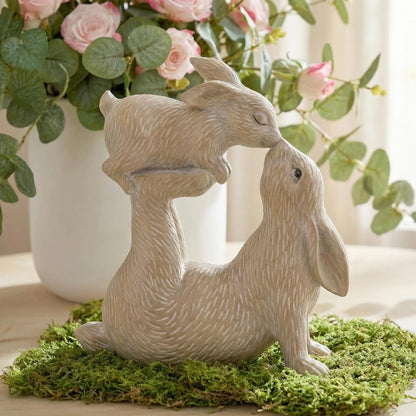Braxio Rabbit Decor for Home Garden – Kissing Bunny Statue, Living Room, Bookshelf, or Patio Decor, Resin Figurine for Animal Lovers, 6.3" L x 2.6" W x 7.9" H