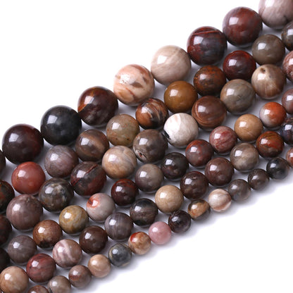 36pcs 10mm Natural Wooden Petrified Jade Agate Gemstone Beads Round Loose Spacer Beads for Jewelry Making DIY Bracelet Necklace 1 Strand 15inch