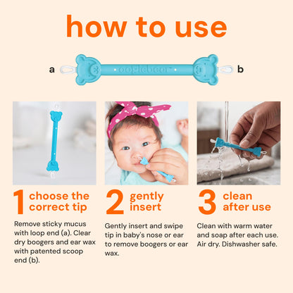 oogiebear: Baby Nose Cleaner & Ear Wax Removal Tool - Safe Booger & Earwax Removal for Newborns, Infants, Toddlers - Dual-Ended - Essential Baby Stuff, Diaper Bag, Raspberry & Seafoam with case