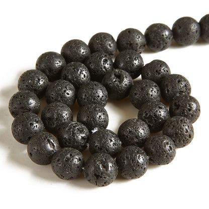 60pcs 6mm Black Lava Beads Natural Gemstone Beads Round Loose Beads for Jewelry Making