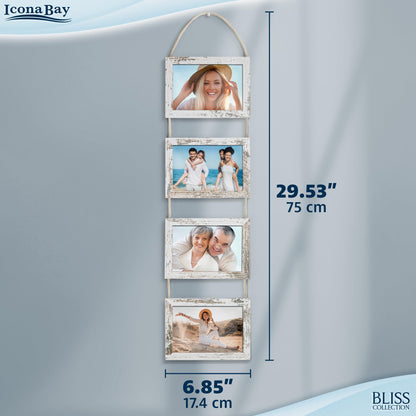 Icona Bay - 4x6 Wall Hanging Picture Frames Collage with 8 Openings - Distressed White, 2 Pack - Casual Style Engineered Wood Frames - Wall Mount Only - Bliss Collection