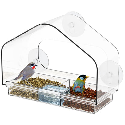 Yieach Clear Bird Feeders for Window Viewing,Acrylic Window Bird Feeders with Strong Suction Cups for Cats,Kid and Birds Lovers Gifts,Large Window Mount Birdfeeder,Birds House for Outdoors,Balcony