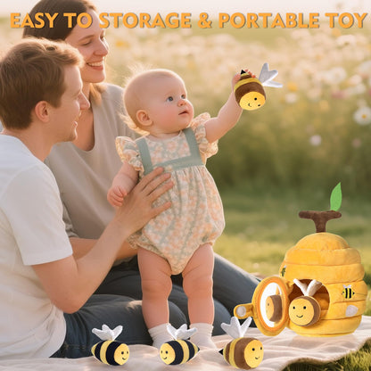 Alsatic Baby Toys for 1 Year Old, Soft Beehive with 5 Stuffed Bees, Crinkle, Rattle, Mirror, Montessori Toys for One Year Old Birthday Gift for 12-18 Months Baby Easter Basket Stuffers