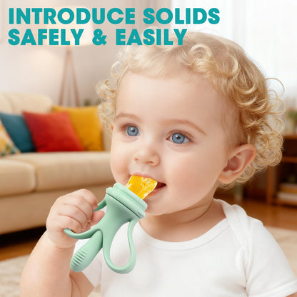 JEXFUN Baby Fruit Feeder & Breastmilk Popsicle Mold Set, Silicone Food Feeder Pacifier for Cooling Relief with 3 Replaceable Pouches, BPA-Free Teething Toy for Safe Infant Self Feeding (Pea Green)