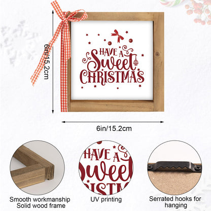 pechpell Christmas Wooden Sign, 6 Inch Xmas Decorative Signage Plaque Decor, Holiday Indoor Table Shelf Desk Mantel Tiered Tray Wall Art Kitchen Coffee Bar Rustic Farmhouse Decorations for Home Office
