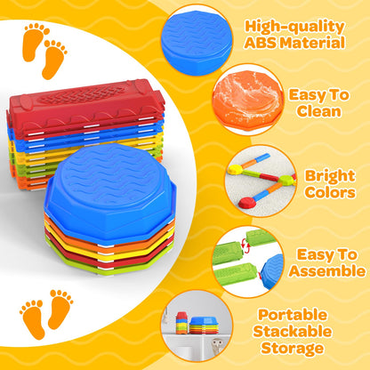 15PCS Rainbow Stepping Balance Beam Stones for Kids Toddlers - Indoor & Outdoor Sensory Toys for Outside Play Games,Without Light Up&Music Non-Slip Jumping Blocks for Obstacle Course Boy Girl Gifts