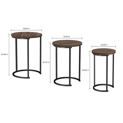 Lavish Home Nesting Tables - Set of 3 Round Side Tables for Living Room, Bedroom, or Home Office - Woodgrain-Look End Table Set - Modern Living Room Furniture (Gray/Brown)