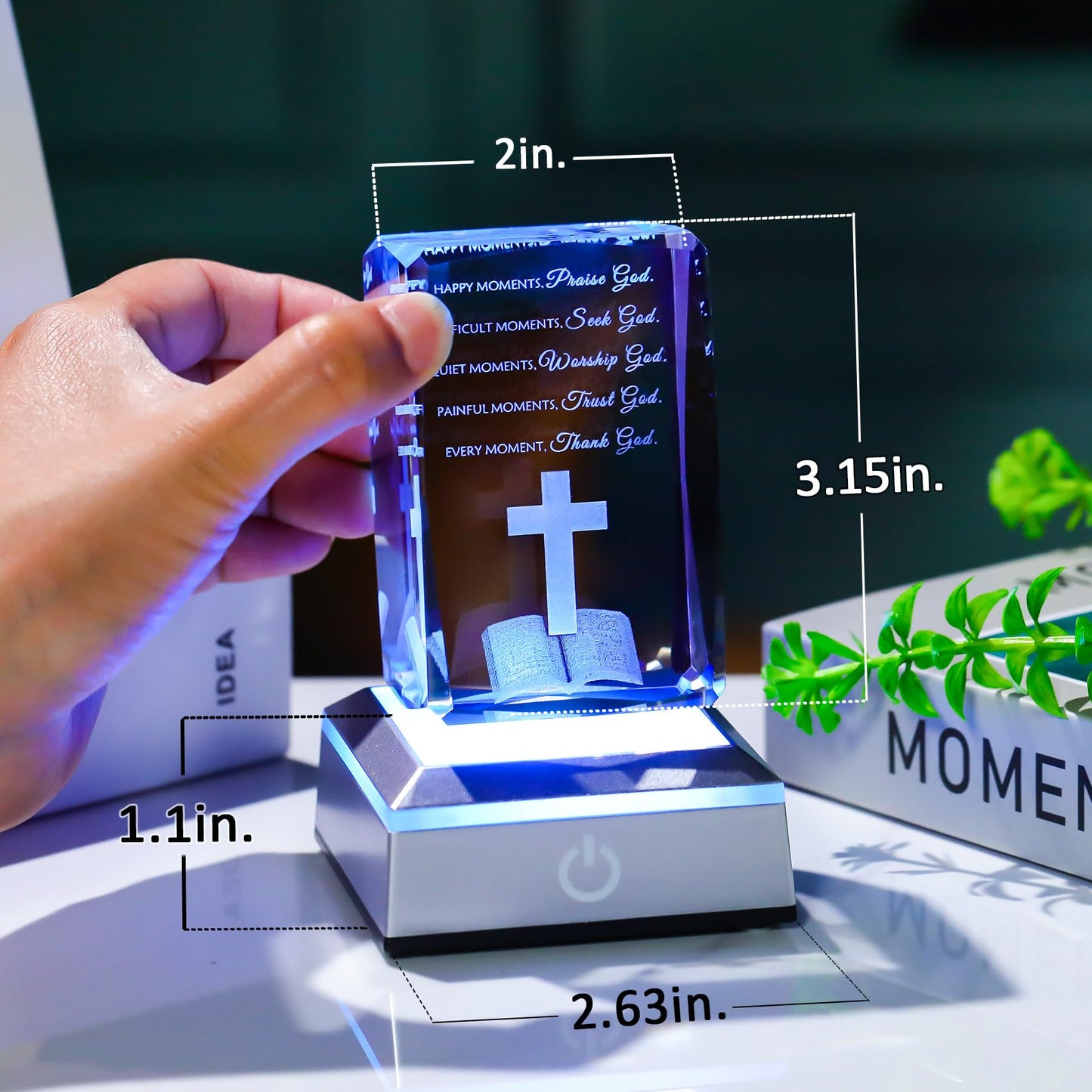 Movdyka 3D Crystal Christian Gifts for Women Men Faith, Inspirational Bible Verse Religious Gift Keepsake with Colorful LED Night Light, Get Well Spiritual Gifts Ideas for Birthday