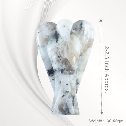 Crocon Rainbow Moonstone Guardian Angel Healing Figurine, Hand Carved Pocket Angel - Crystals for Positive Energy, Handmade Mini Statue for Love, Peace & Healing, Natural Gemstone Healing Figurine