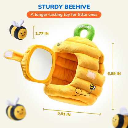 JoyCat Baby Toys 6-12 Months - Soft Baby Beehive with 5 Sensory Bees - Rattle, Crinkle Paper, Squeaker, Mirror, Busy Montessori Soft Toys for Toddlers 0-3 Years Old - Baby Easter Basket Stuffers Gift