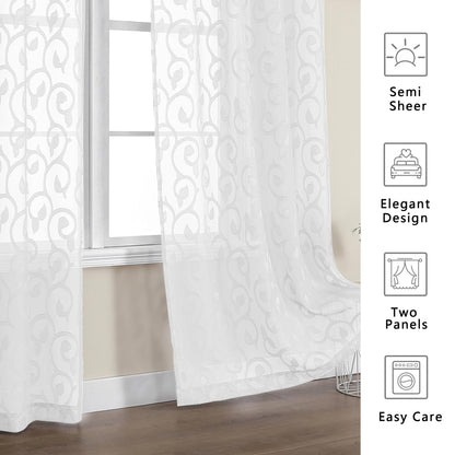 OWENIE Furman Sheer White Curtains 84 inches Long for Bedroom Living Room 2 Panels Set, White Curtains Jacquard Clip Light Filtering Semi Sheer Curtain Rod Pocket Window Drapes, 2 Pcs Each 40 W 84 L
